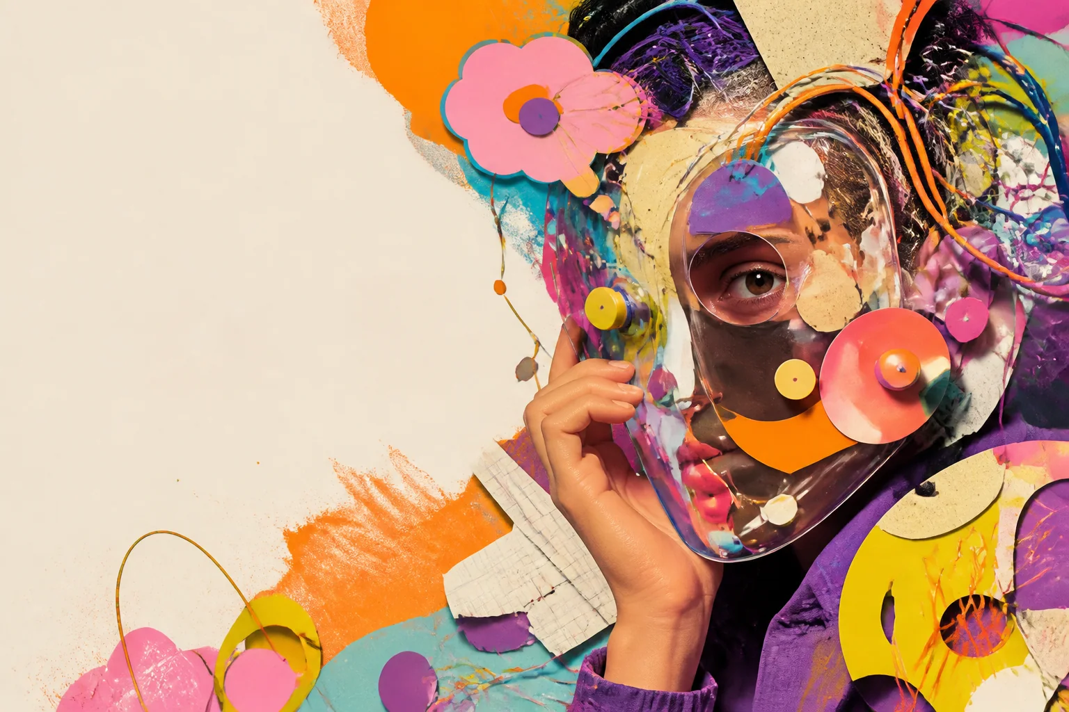 Collage surreal de varias personas detrás de una identidad artificial